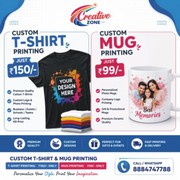 T Shirt printing Rs. 150/- | Mug Printing Rs. 99/- | Call Now Cre